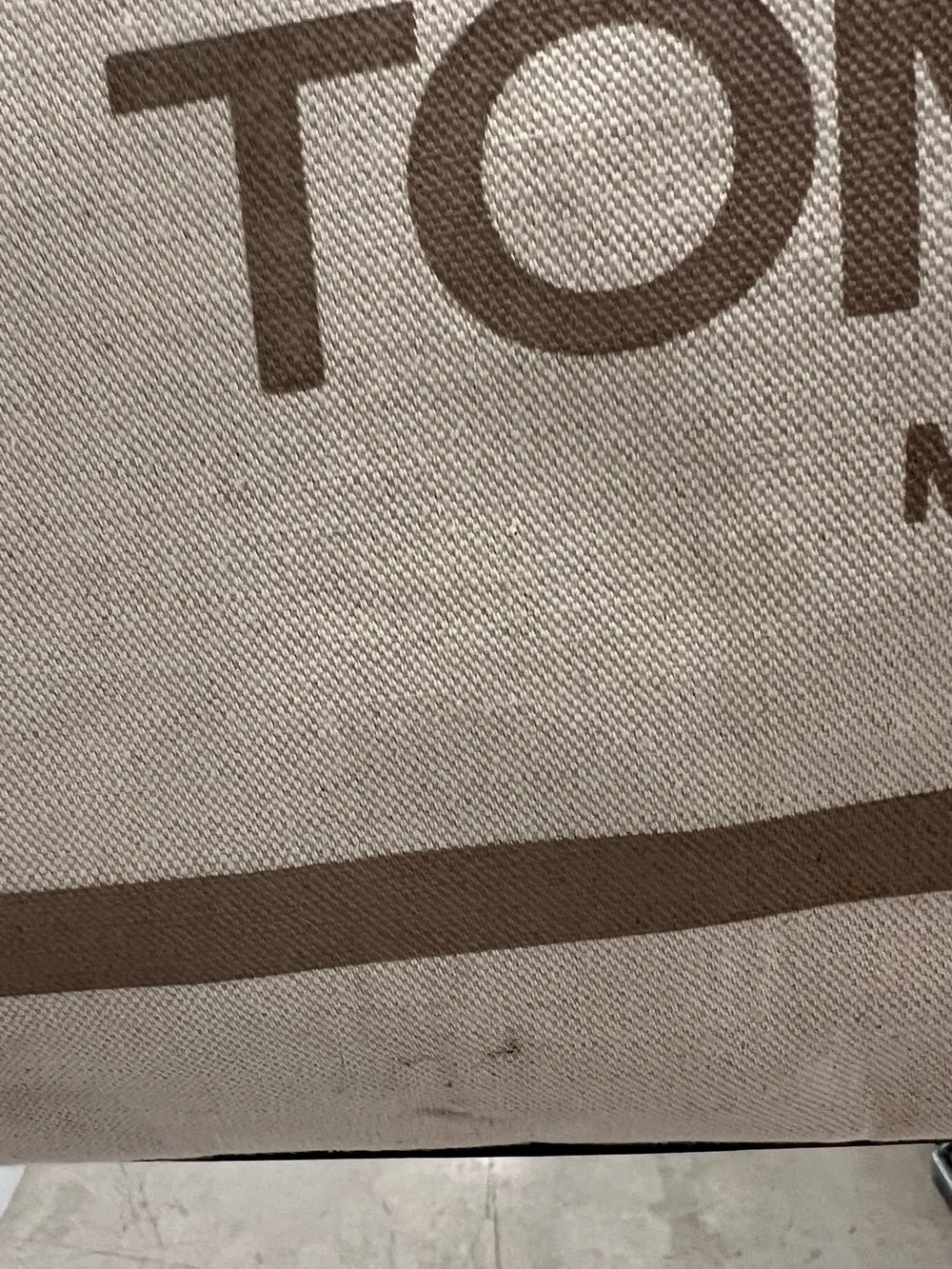 Authentic Tom Ford Cream Canvas Large Tote Bag with Brown Leather Handles